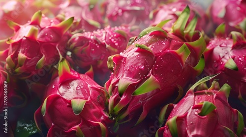 Vibrant close-up of exotic dragon fruit  succulent tropical fruit with rich pink and green tones  macro photography showcasing freshness and texture  ideal for healthy eating concepts and exotic cuisi