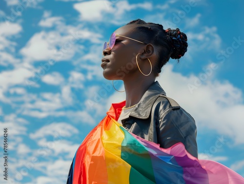Woman wearing a LGBTI flag