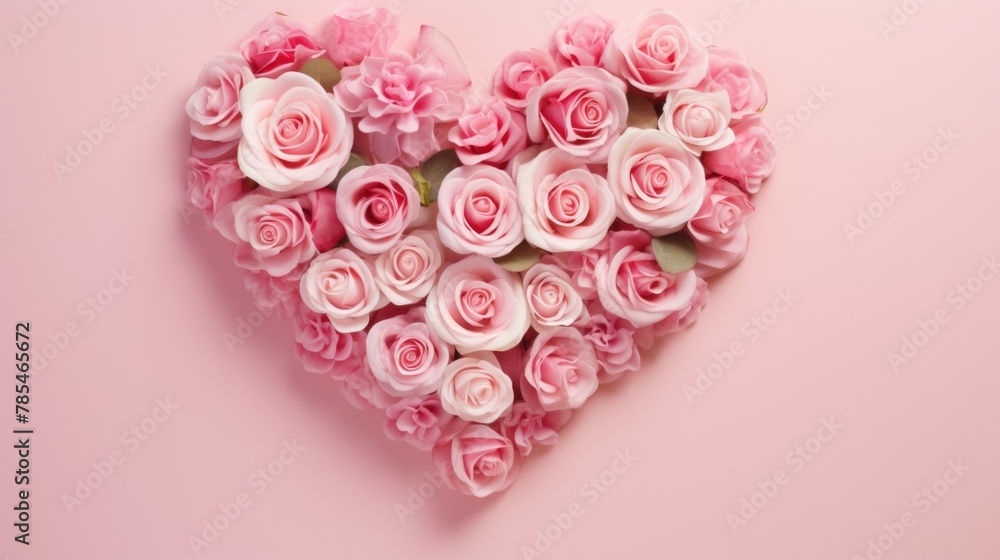 heart shape rose ranunculus buttercup frame pink background, ai heart shape rose ranunculus buttercup frame pink background, ai