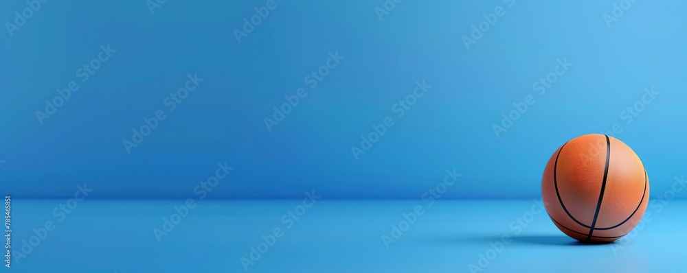 A basketball on a blue background with ample copy space.