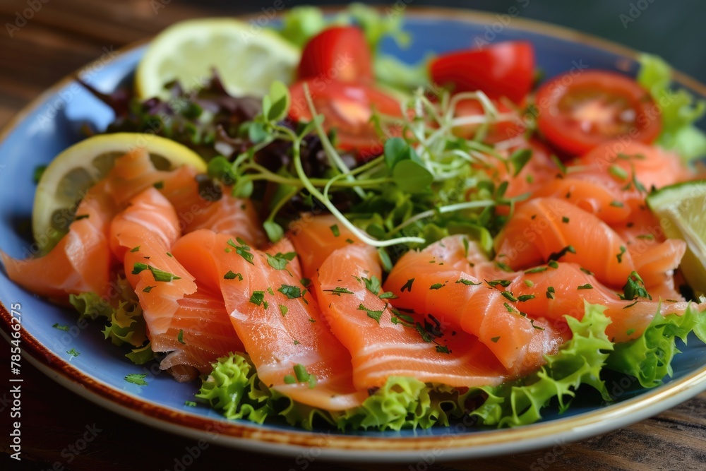 Delicious Smoked Salmon Salad with Fresh Lettuce, Tomatoes and Tangy Lemon Dressing - Perfect for a Healthy and Flavorful Dinner Delicious Smoked Salmon Salad with Fresh Lettuce, Tomatoes and Tangy Lemon Dressing - Perfect for a Healthy and Flavorful Dinner