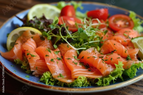 Delicious Smoked Salmon Salad with Fresh Lettuce, Tomatoes and Tangy Lemon Dressing - Perfect for a Healthy and Flavorful Dinner