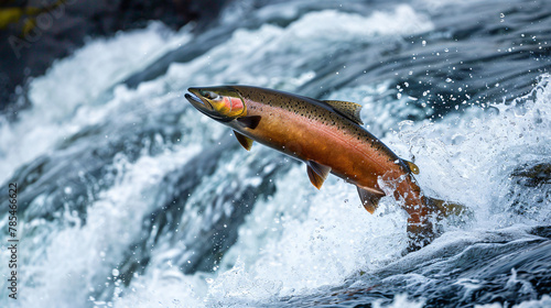 Single Salmon Jumping Over the Brooks Falls at Katmai photo