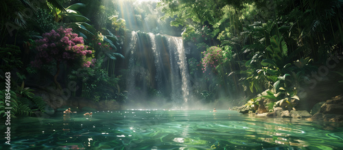 Majestic waterfall cascade in the jungle