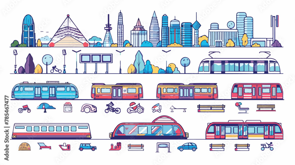 Modern transportation and urban infrastructure set