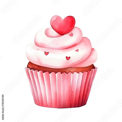 cupcake in valentines day watercolor style, illustration.