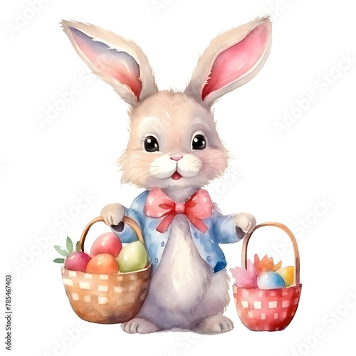 bunny ears and eggs in the basketeaster day watercolor style, illustration. photo