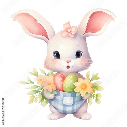 bunny ears and eggs in the basketeaster day watercolor style, illustration.