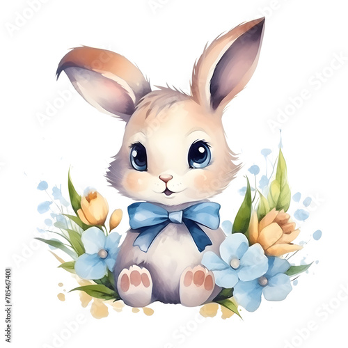 bunny ears and eggs in the basketeaster day watercolor style, illustration.