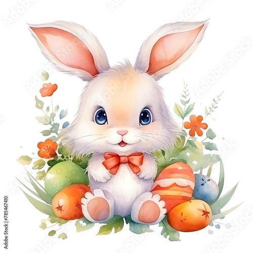 bunny ears and eggs in the basketeaster day watercolor style, illustration.