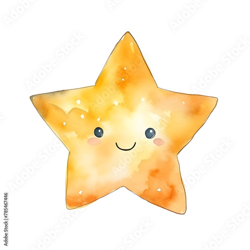 cute golden star watercolor style, illustration.