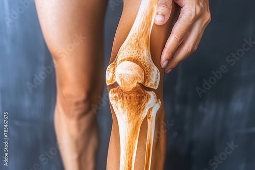 Inflamed knee meniscus. Human leg. Image of an arthritic knee joint. Inflammation of the meniscus in a person's leg. Constant severe discomfort in the knee. Taking care of your health. Copy space photo