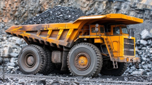 Anthracite coal mining  big yellow truck in open pit mine industry for efficient extraction