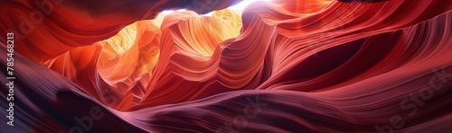 An artistic depiction of the sculptural sandstone walls of Antelope Canyon with warm light filtering in