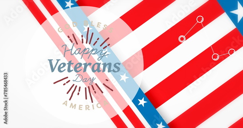 Image of happy veterans day over background in colours of flag of usa