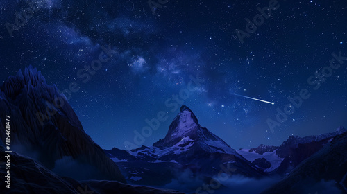 Starry Night Sky Over Snow-Capped Mountains