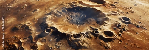 A majestic mountain peak arising from the center of a Martian crater highlights the dramatic landscape of the Red Planet photo