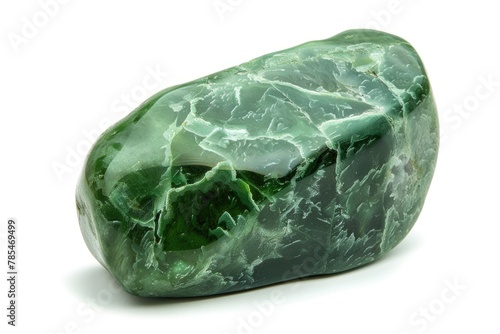 Isolated Jade Stone on White Background. A Precious Mineral Rock with Green Amethyst Crystal, Perfect for Geology and Gem Collections