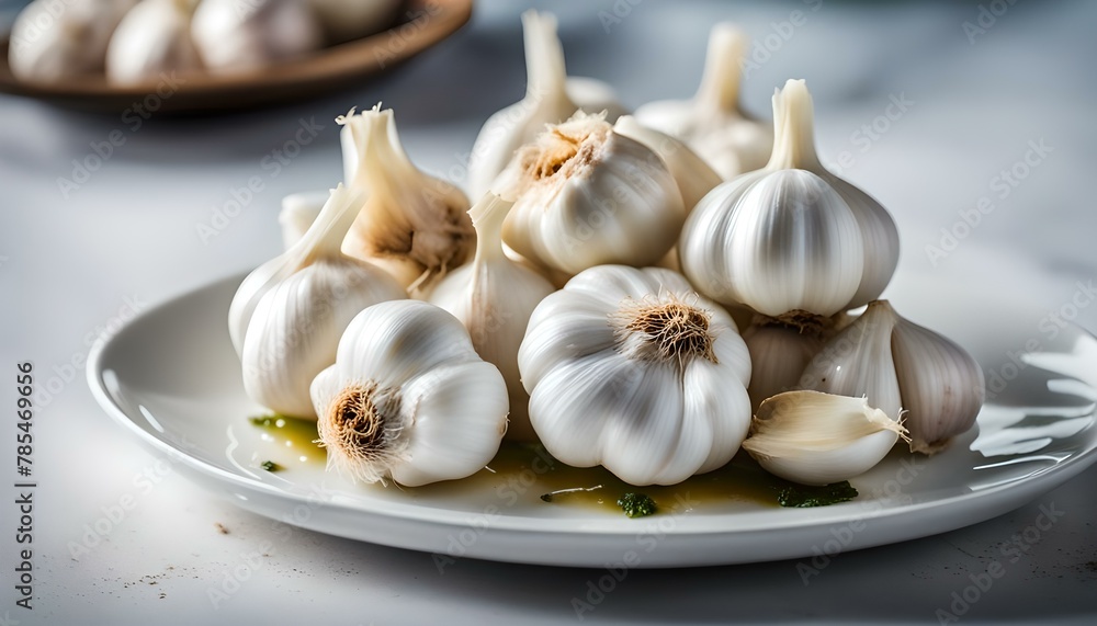 Fermented a garlic head,Pickled garlic in white plate
Fermented a garlic head,Pickled garlic in white plate