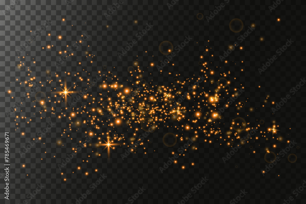Fototapeta premium Abstract stylish light effect on a black background. Gold glowing neon line. Golden luminous dust and glares. Flash Light. luminous trail. Vector illustration. EPS 10