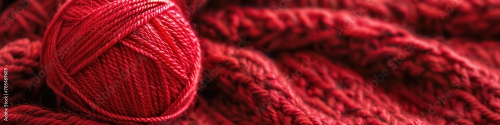 Fototapeta premium Knit Up Your Creativity with a Clew of Red Yarn: Threaded Needlecraft Header Banner Design