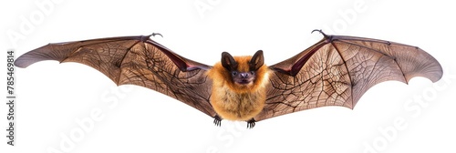 Little Brown Bat Flying with Spread Wings. Isolated on White Background. Perfect for SARS Themed Educational or Animal Documentary