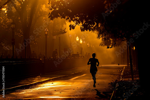 silhouette of a runner woman on the road