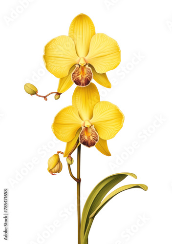 PNG Vintage drawing yellow orchid flower petal plant