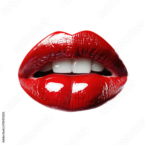 Female lips with red lipstick on white background,png