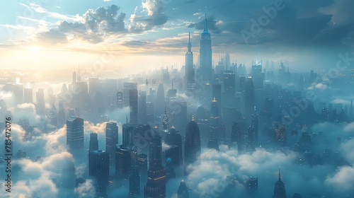 Journey through a sprawling metropolis where skyscrapers pierce the clouds  their sleek  AI-designed architecture standing as monuments to innovation and efficiency.