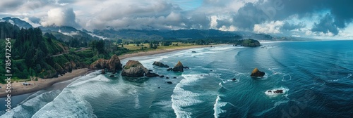 Overlooking Oregon's Majestic Coastline: Aerial View of Pacific Highway 101 Along the Southern Coast