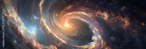 Captivating image of a swirling galaxy, highlighted by interstellar clouds and stellar brightness