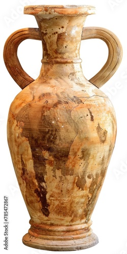 Roman Age Ancient Amphora - Isolated on White Background for Archaeology and Antiquity Artifact Concept