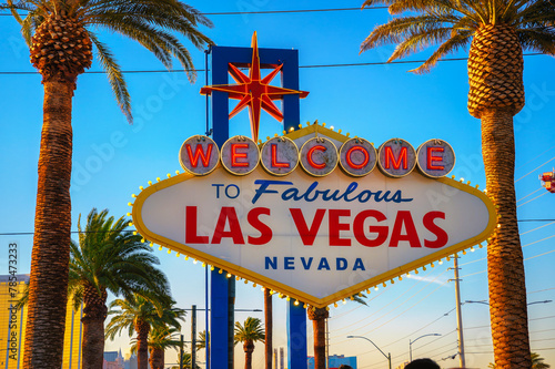 Iconic Welcome to Fabulous Las Vegas Nevada sign with palm trees.
