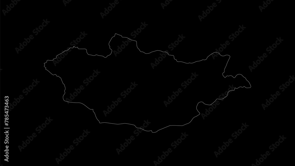 Mongolia map vector illustration. Drawing with a white line on a black background. Mongolia map vector illustration. Drawing with a white line on a black background.