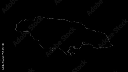 Jamaica map vector illustration. Drawing with a white line on a black background.