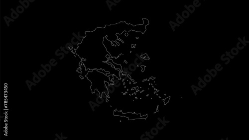Greece map vector illustration. Drawing with a white line on a black background.