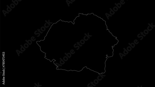 Romania map vector illustration. Drawing with a white line on a black background.