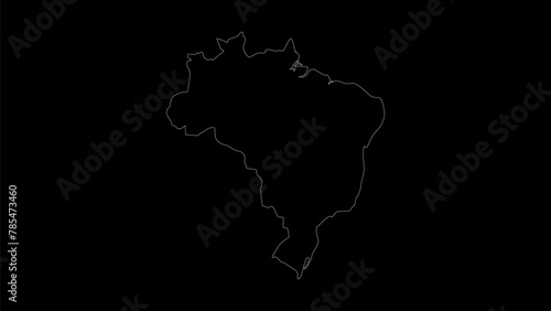 Brazil map vector illustration. Drawing with a white line on a black background.