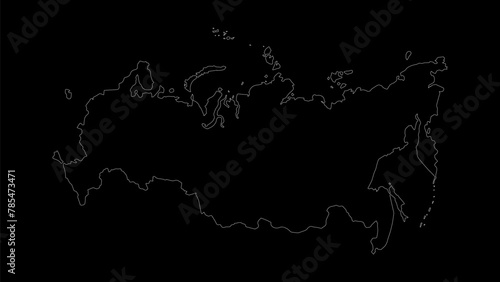 Russia map vector illustration. Drawing with a white line on a black background.