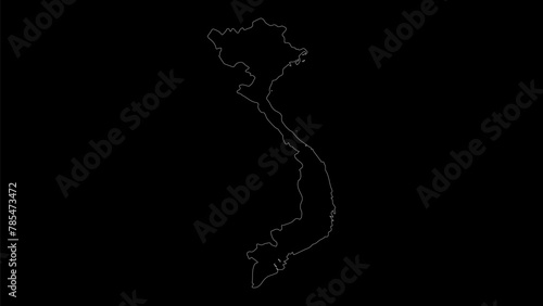 Vietnam map vector illustration. Drawing with a white line on a black background.