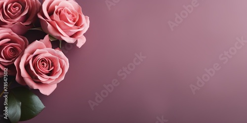 Rose background with dark rose paper on the right side  minimalistic background  copy space concept  top view  flat lay