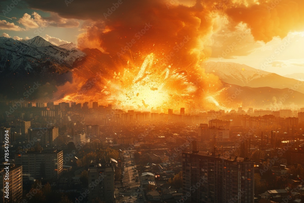 Fototapeta premium Image of major earthquake happening, depicting a powerful and frightening large-scale seismic event.