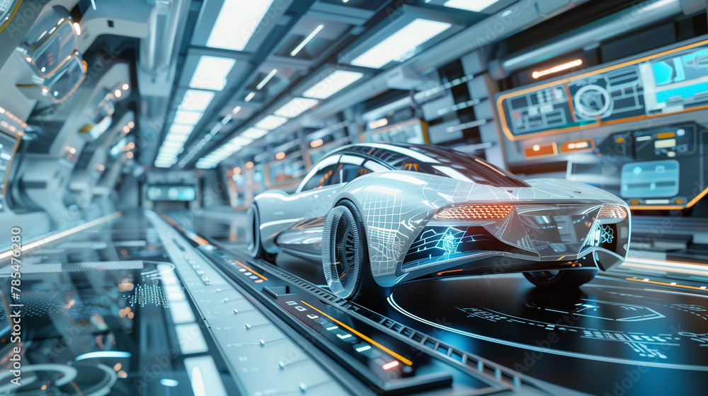 Virtual Design with Mixed Technology Application of an electric prototype car before production. Generative AI. Virtual Design with Mixed Technology Application of an electric prototype car before production. Generative AI.