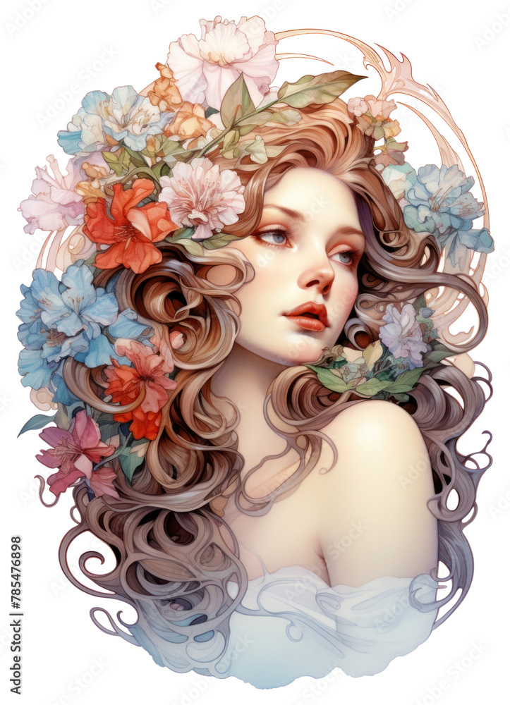 PNG Women flower portrait drawing PNG Women flower portrait drawing