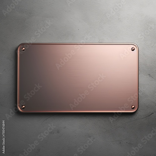 Rose large metal plate with rounded corners is mounted on the wall. It is a 3d rendering of a blank metallic signboard
