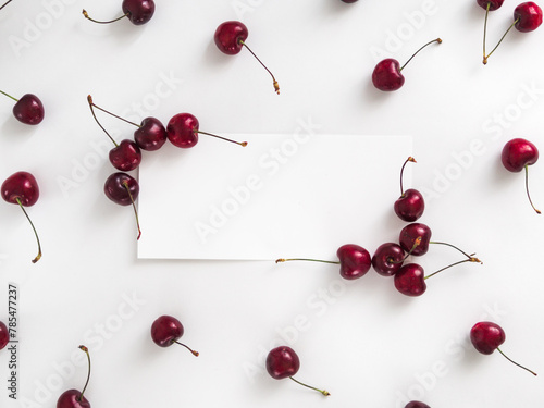 Cherry isolated on white with white rectangle