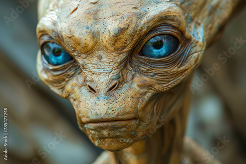 Evocative portrait of a humanoid alien with wise eyes and a contemplative expression. © NILSEN Studio