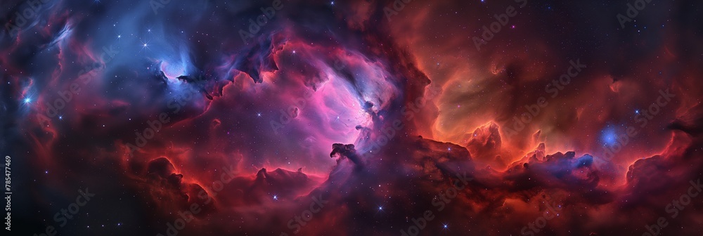 This stunning image captures the vibrant colors and ethereal presence of nebulae against the backdrop of distant stars in the vast cosmos - obrazy, fototapety, plakaty 