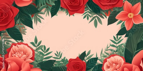 Tropical plants frame background with rose blank space for text on rose background  top view. Flat lay style.  copy Space flat design vector